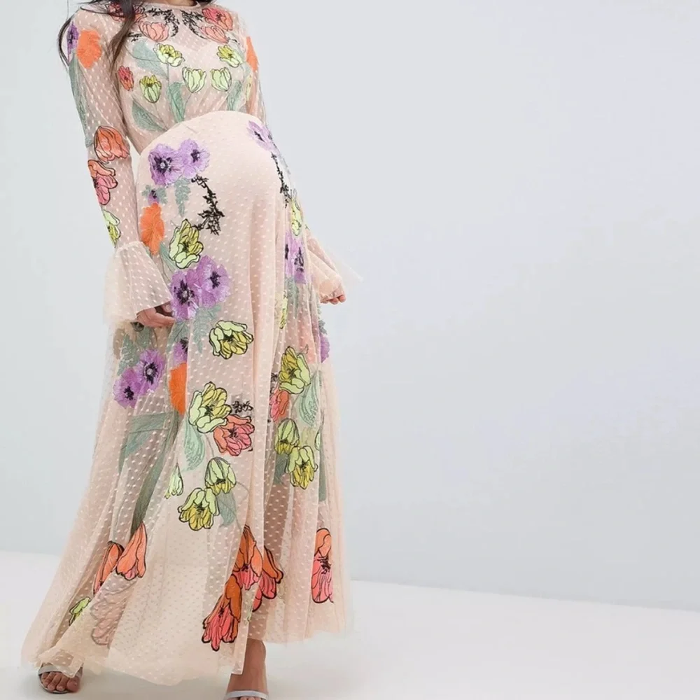 ASOS Sheer Long Sleeve Dress with Floral Embroidery - Picture 2 of 9